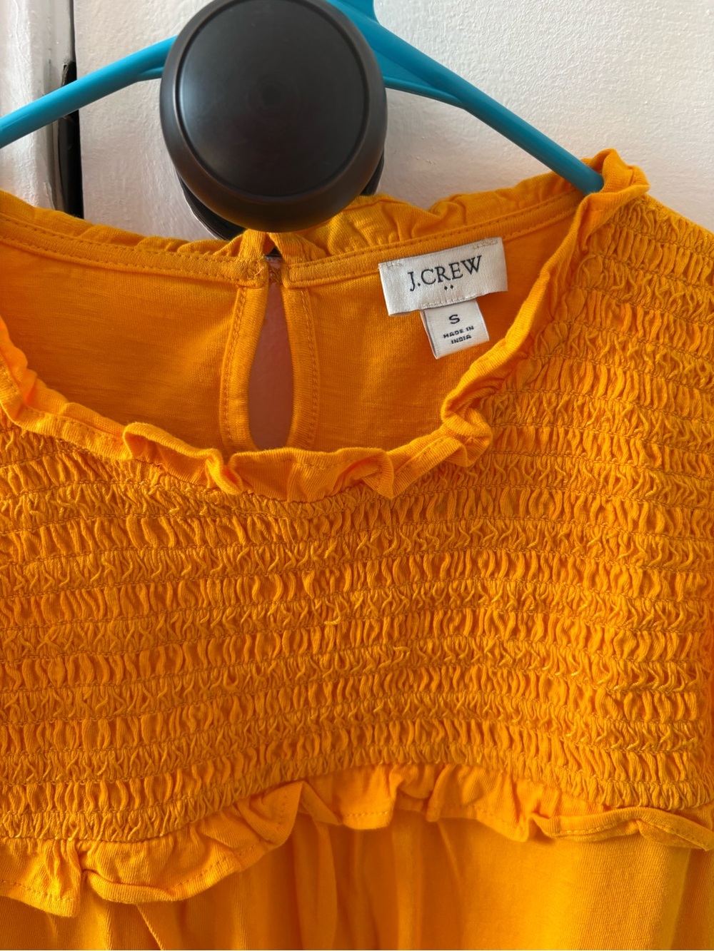 J. Crew Yellow Ruffle Sleeve Smocked Top - Picture 2 of 3